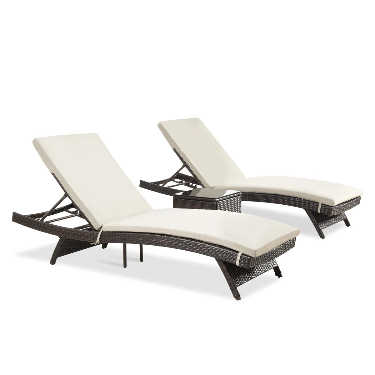 Patio Chaise Lounge Set 3 Pieces with Adjustable Backrest and Removable Cushion, Outdoor Pool Chair for Patio Poolside Backyard The Pet & Home Store