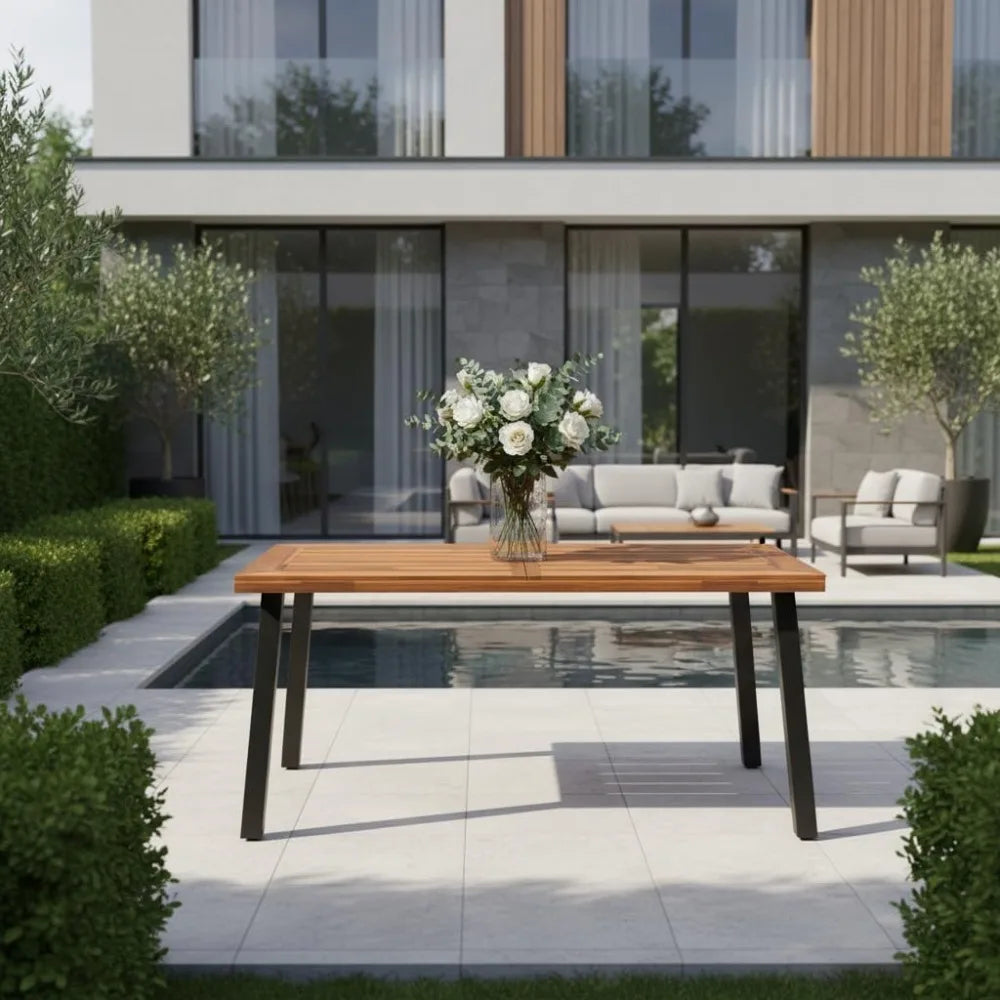 Acacia Wood Outdoor Dining Table With Umbrella Hole