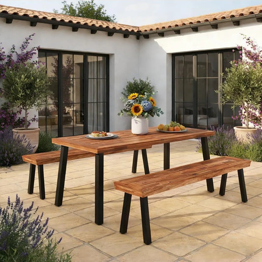 Acacia Wood Outdoor Dining Table With Umbrella Hole
