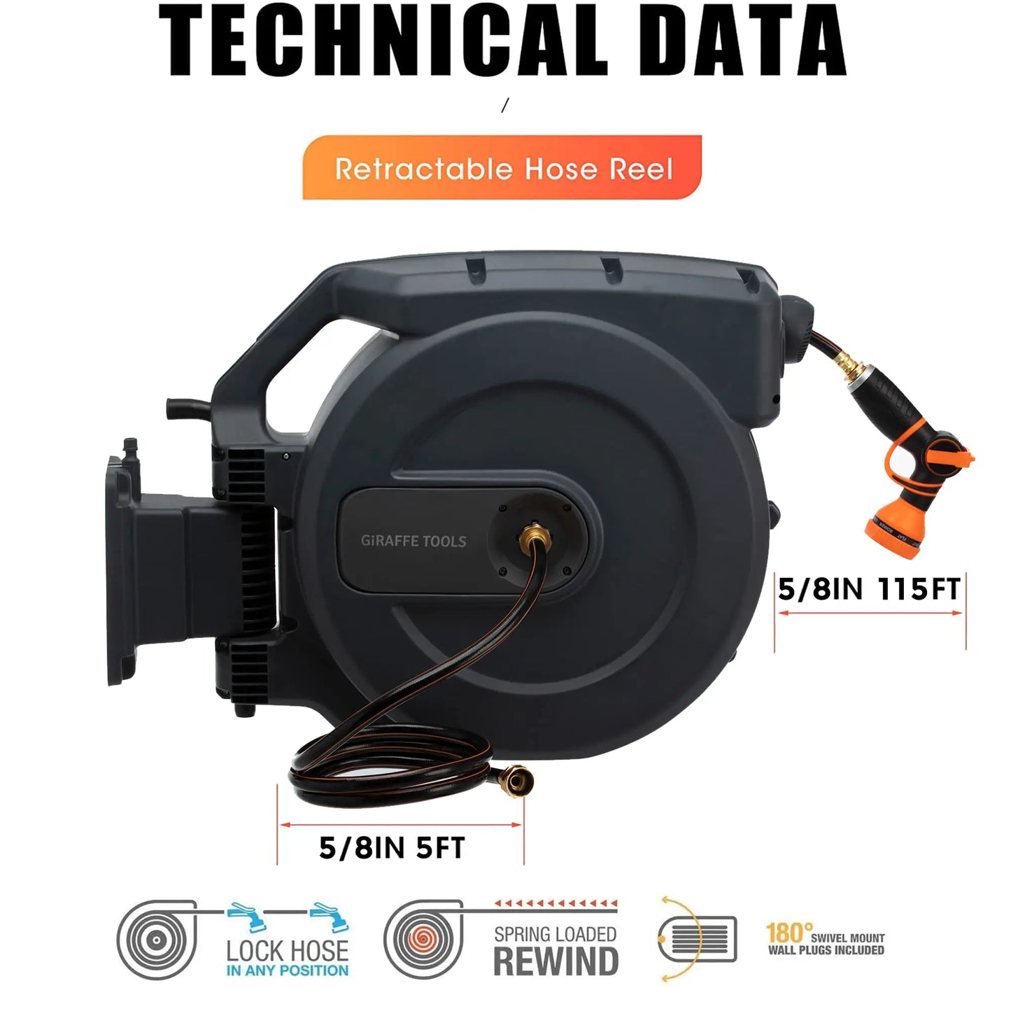 Giraffe Tools Retractable Wall Mounted Hose Reel AW505/8