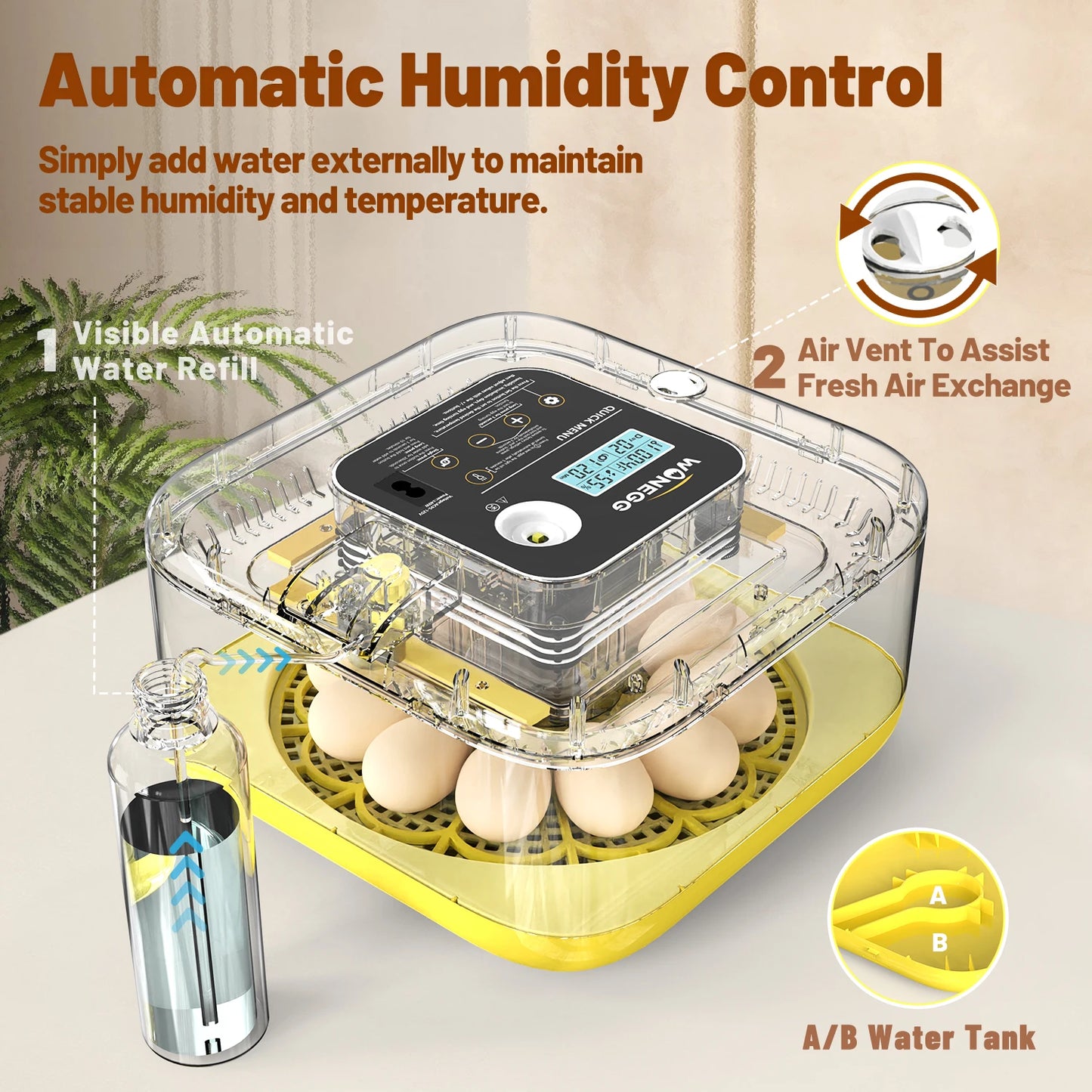 12-24 Egg Incubator With Auto Turn Temp Humidity Control