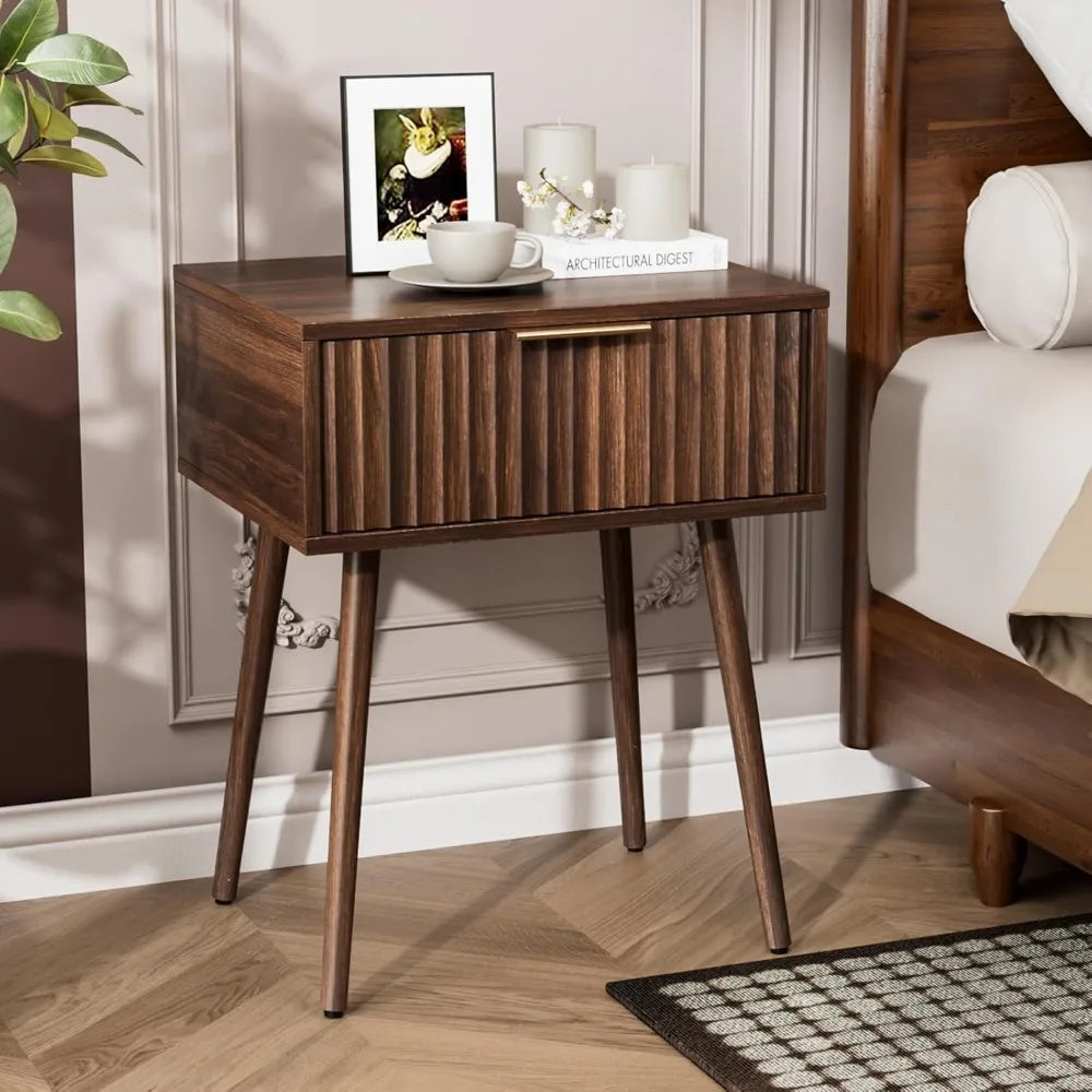 Fluted Nightstands Set Of 2 With Fabric Drawers And Charging Station