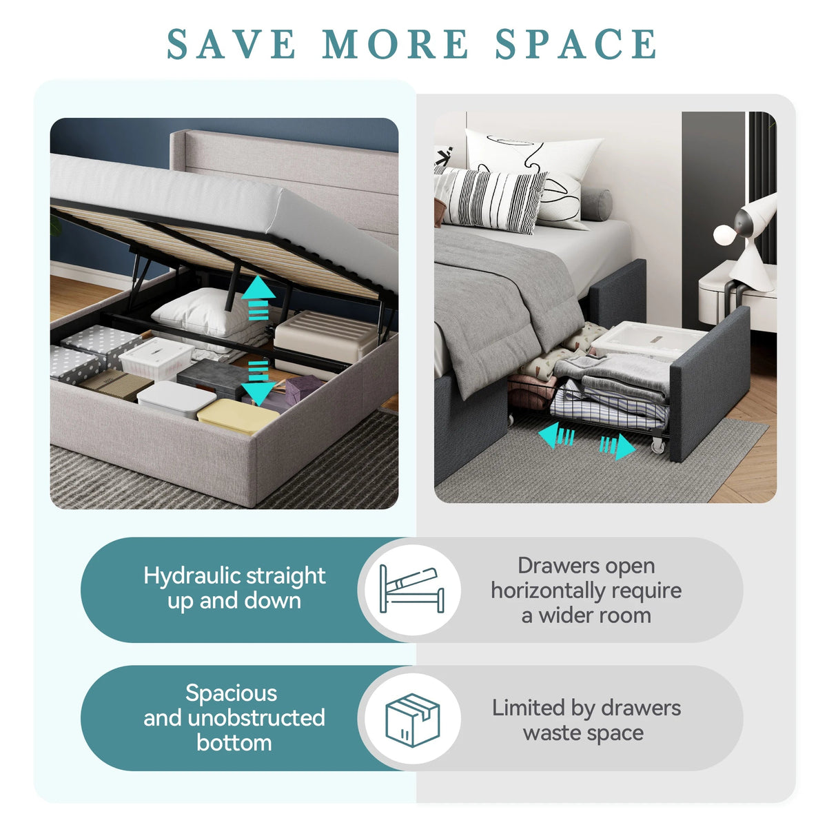 Lift Up Storage Bed with Wingback Headboard | Several Sizes, Colors The Pet & Home Store