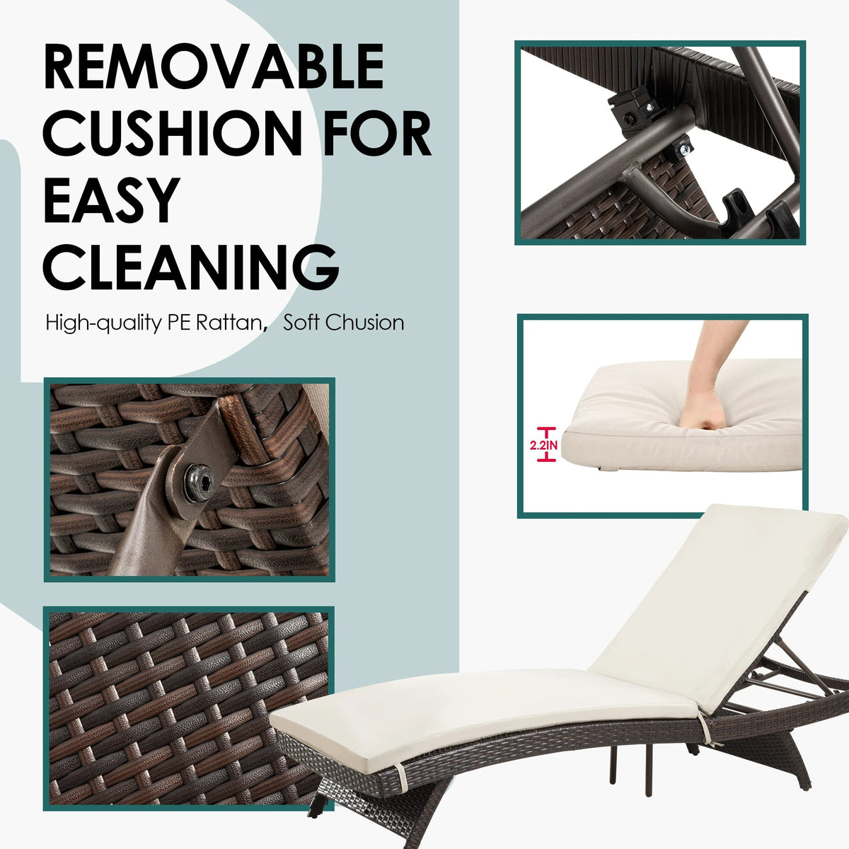 Patio Chaise Lounge Set 3 Pieces with Adjustable Backrest and Removable Cushion, Outdoor Pool Chair for Patio Poolside Backyard The Pet & Home Store