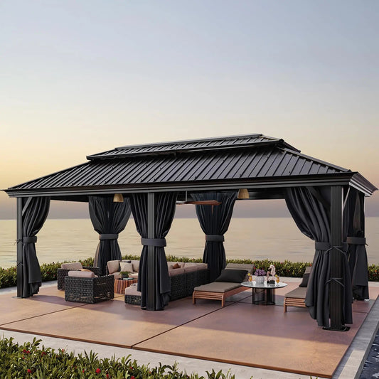 12×20 Hardtop Gazebo with Metal Roof, Heavy Duty Galvanized Steel Gazebo with Reinforced Aluminum Frame, Flame-Resistant Curtain The Pet & Home Store