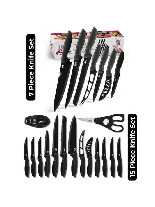 Lux Decor Collection  Kitchen Black Knife Set - Stainless Steel, Dishwasher Safe Ergonomic Knives Set with Anti-Slip Handles