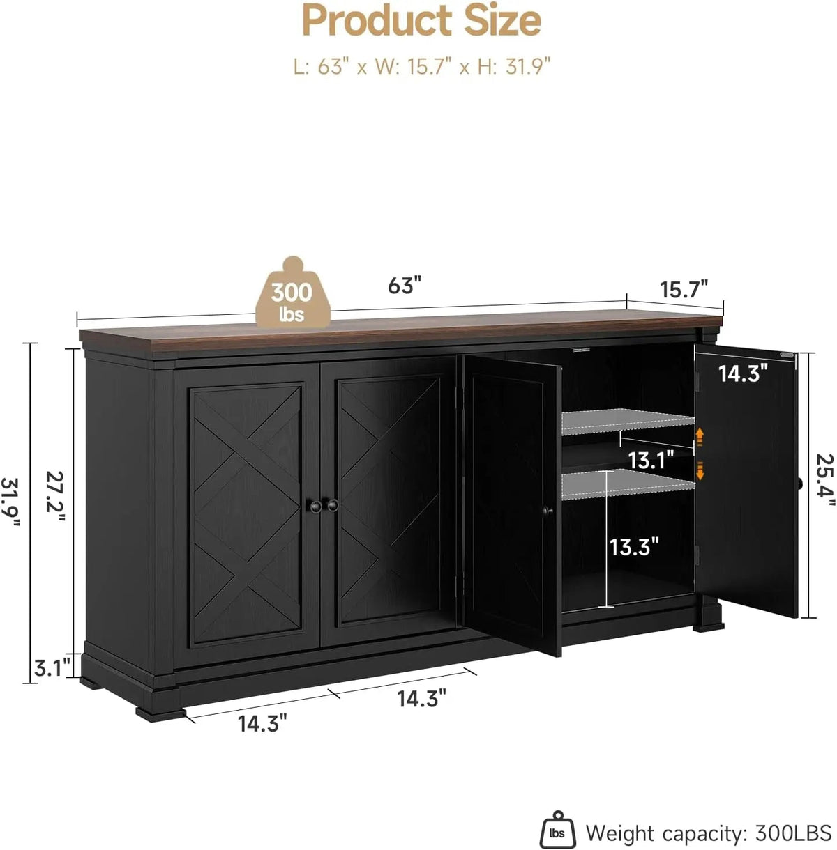 63' Solid Wood Sideboard Buffet Cabinet The Pet & Home Store