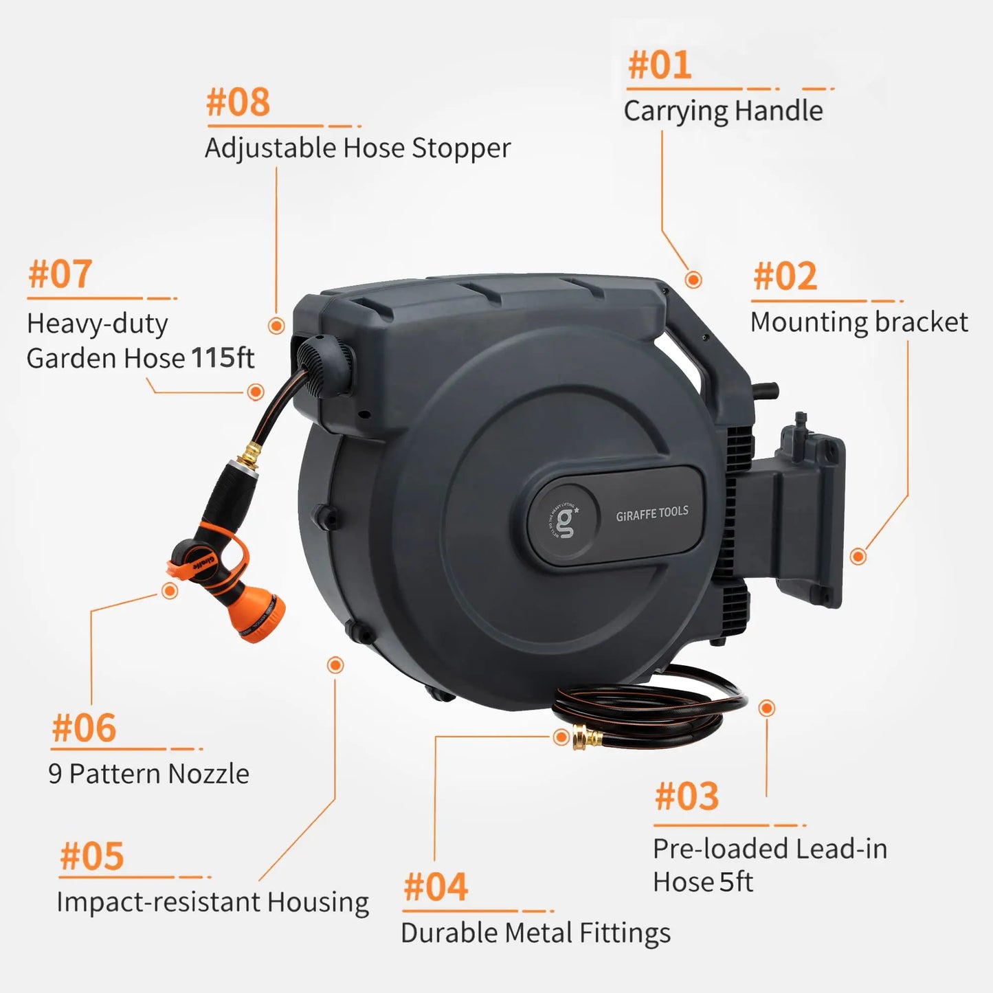 Giraffe Tools Retractable Wall Mounted Hose Reel AW505/8