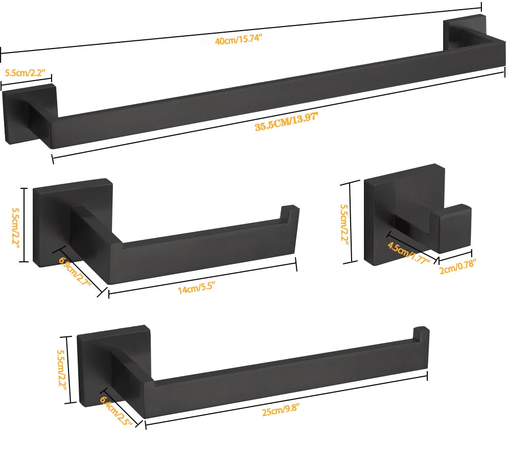 Bathroom Hardware Set Bathroom Accessories Black Robe Hook Towel Rail Bar Rack Bar Shelf Tissue Paper Holder Toothbrush Holder The Pet & Home Store