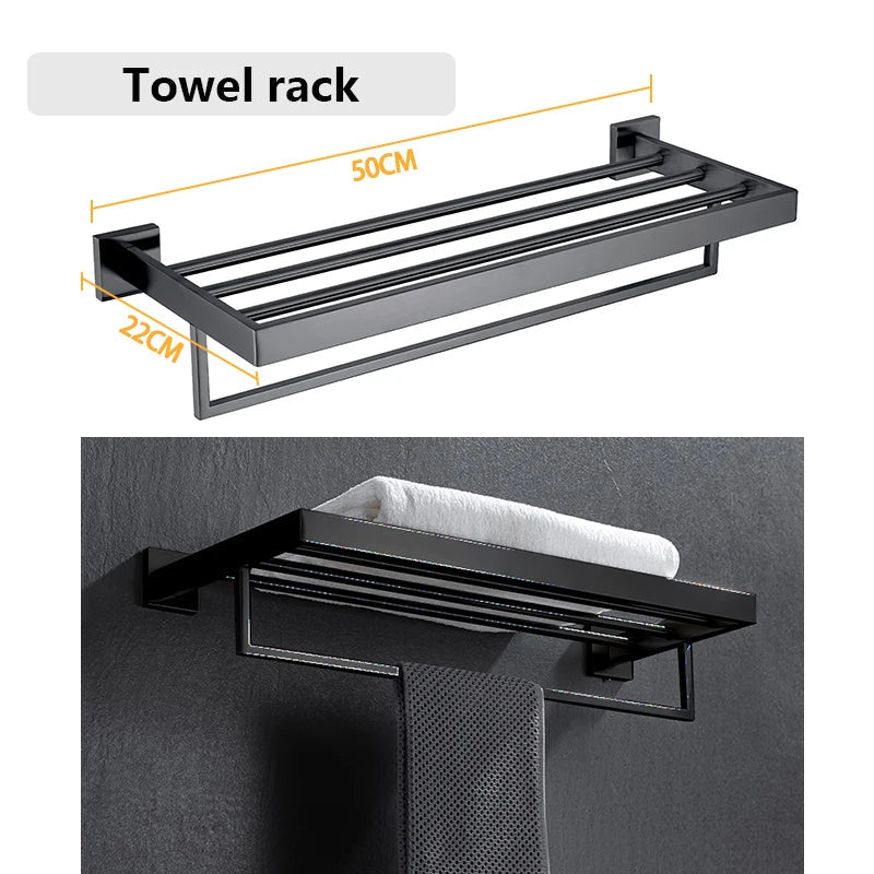 Bathroom Hardware Set Bathroom Accessories Black Robe Hook Towel Rail Bar Rack Bar Shelf Tissue Paper Holder Toothbrush Holder The Pet & Home Store