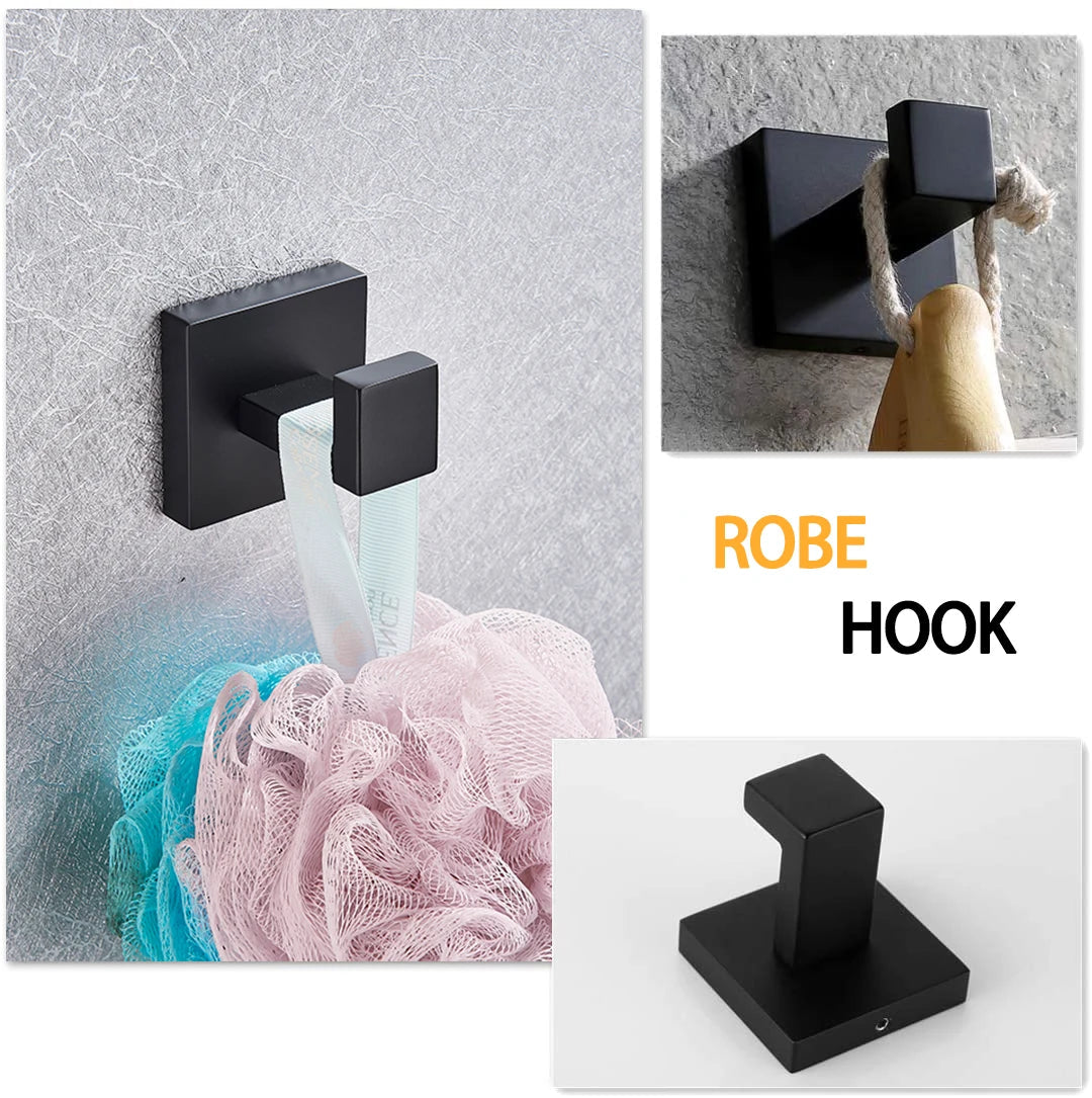 Bathroom Hardware Set Bathroom Accessories Black Robe Hook Towel Rail Bar Rack Bar Shelf Tissue Paper Holder Toothbrush Holder The Pet & Home Store