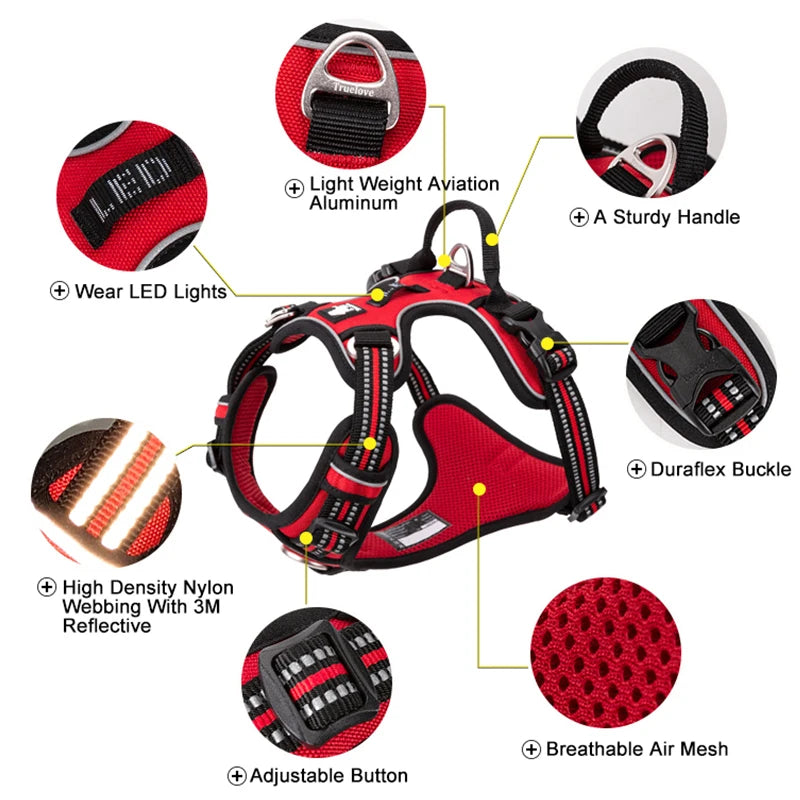 TRUELOVE Reflective No Pull Nylon Dog Harness Adjustable for Walking