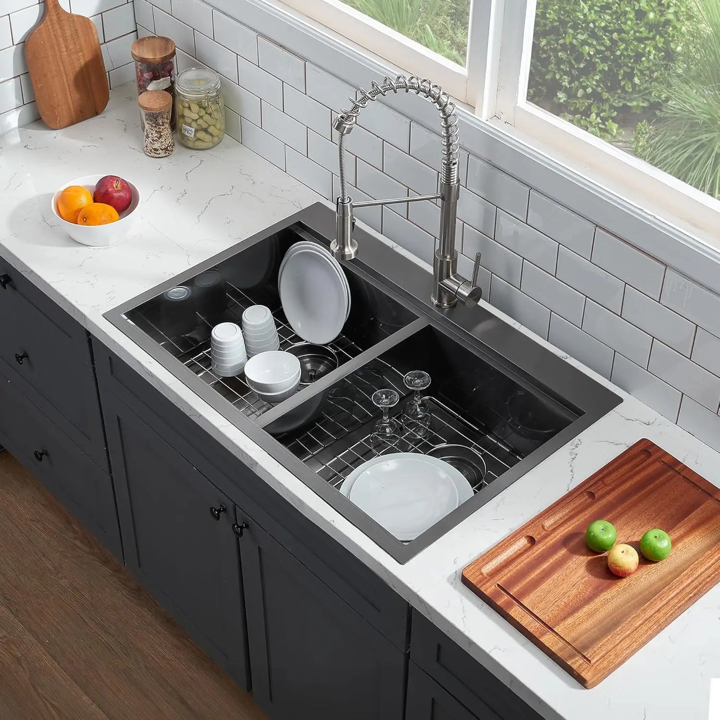 Farmhouse Style Double Bowl Kitchen Sink Stainless Steel
