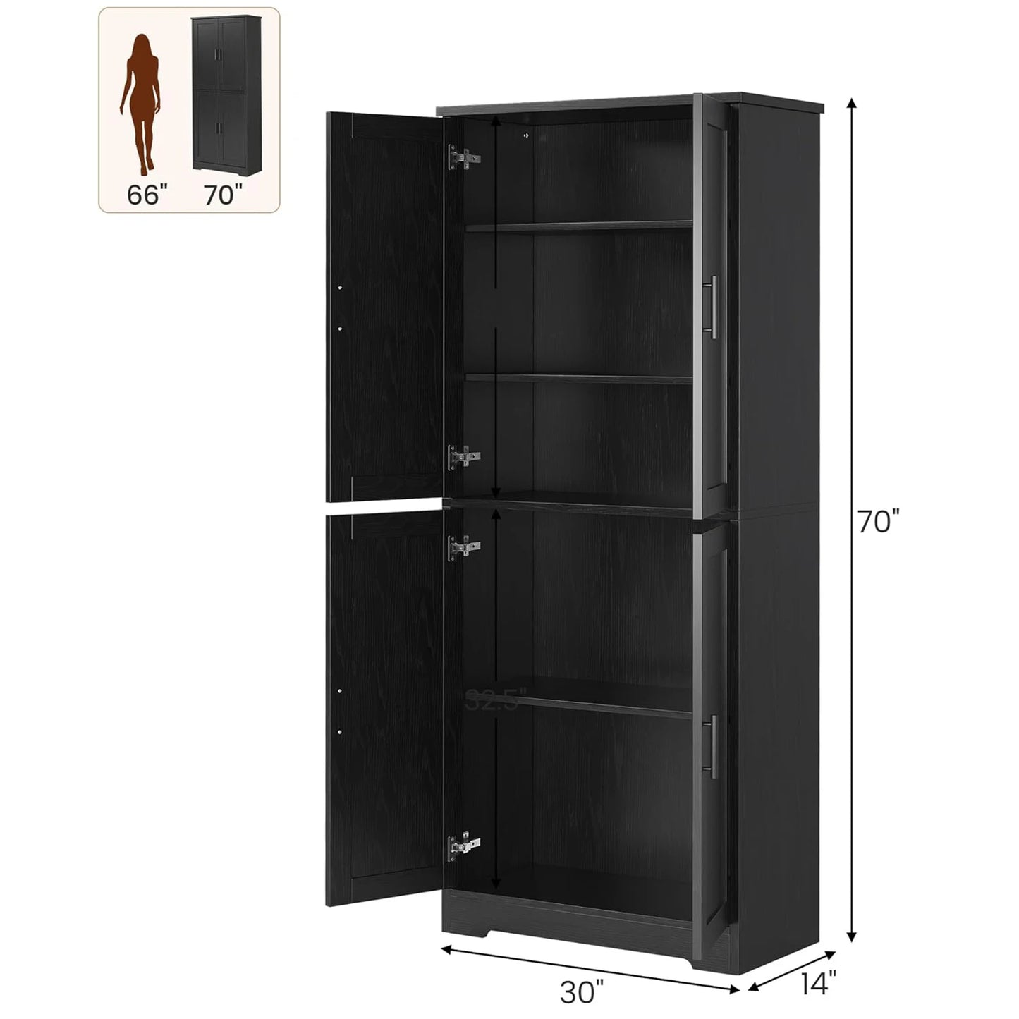 Studyset Kitchen Pantry Cabinet Freestanding Storage With Doors Shelves