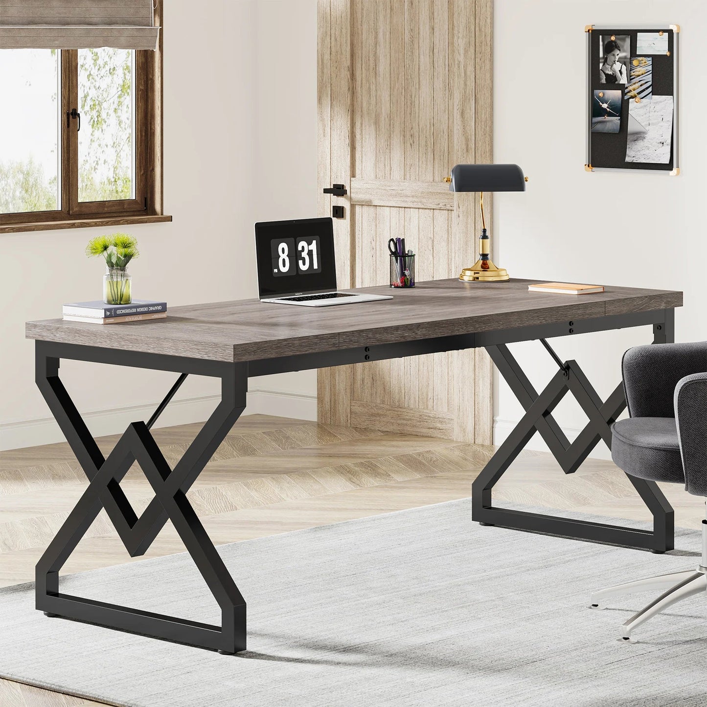 Tribesigns 63" Large Industrial Executive Desk with Extra Thickened Tabletop & Metal Frame, Heavy-Duty Home Office Desk The Pet & Home Store