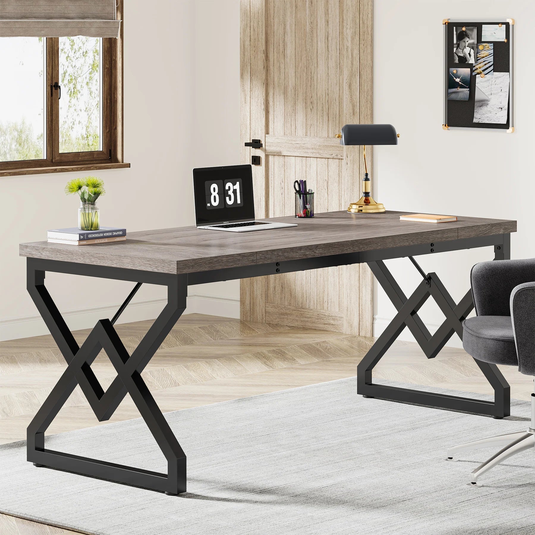 Tribesigns 63" Large Industrial Executive Desk with Extra Thickened Tabletop & Metal Frame, Heavy-Duty Home Office Desk The Pet & Home Store