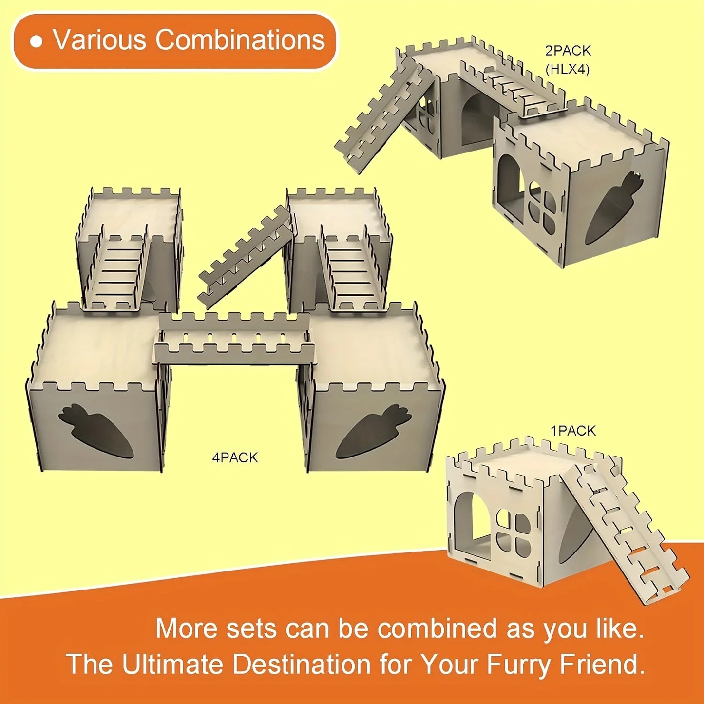 Wooden Detachable Rabbit Castle Hideaway for Guinea Pigs
