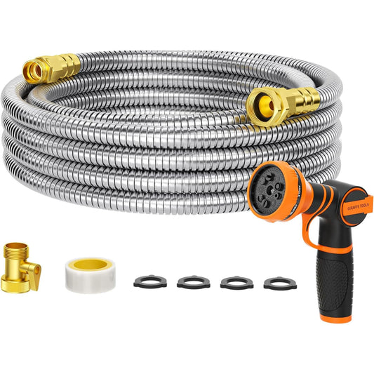 Giraffe Tools 304 Stainless Garden Hose With 9 Pattern Nozzle
