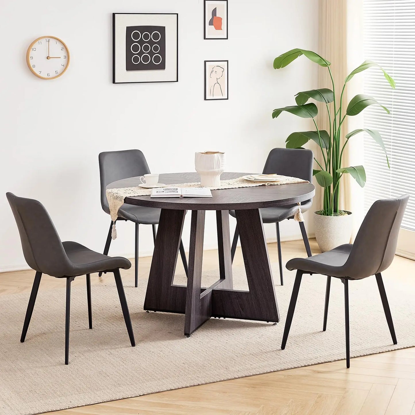 Round Dining Table Set For 4 With Chairs Mid Century