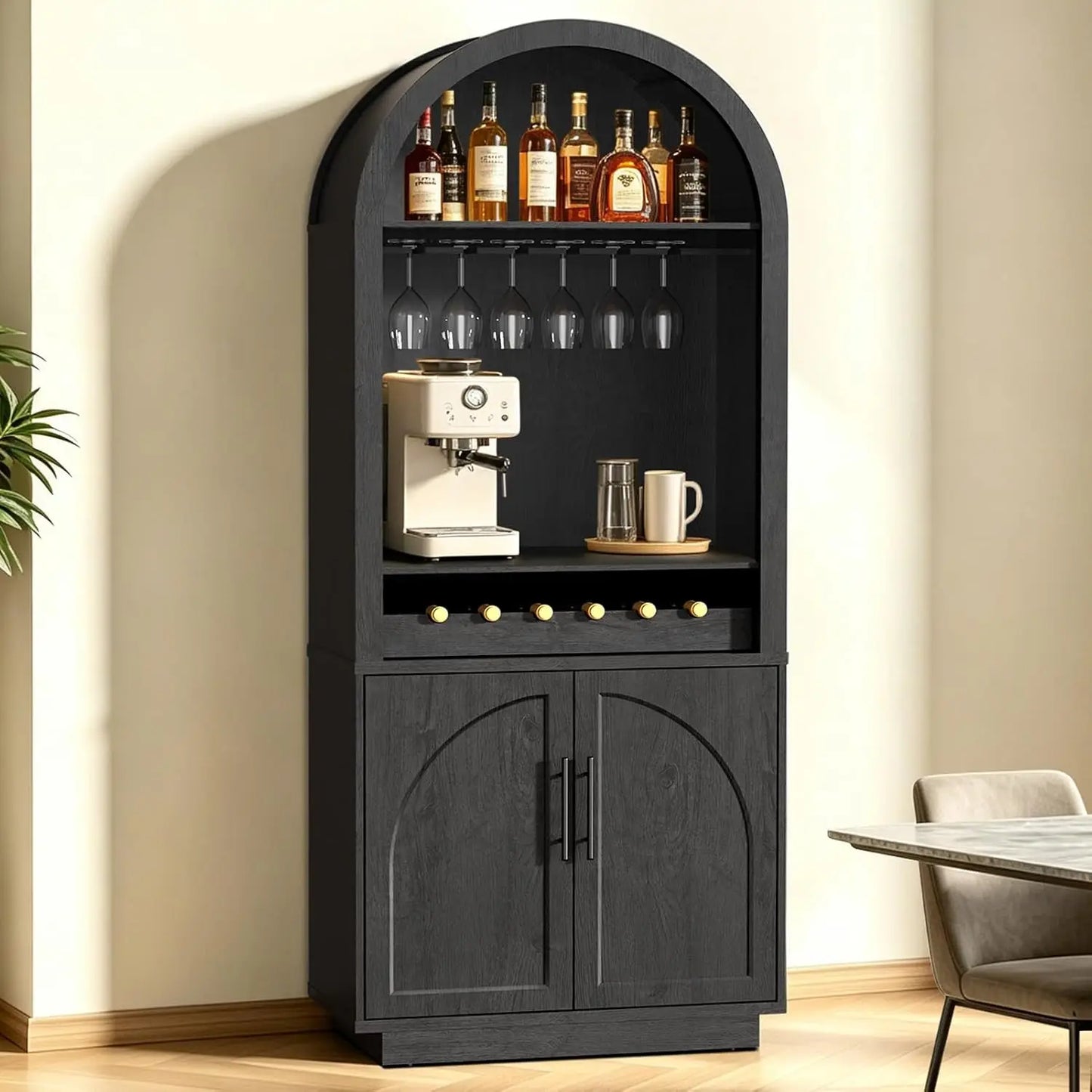 Buffet Cabinet With Glass Doors Modern Arched Sideboard