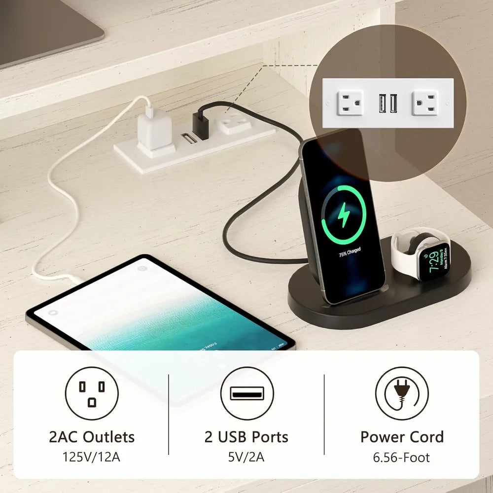 L Shaped Home Office Desk With USB Outlet And Storage