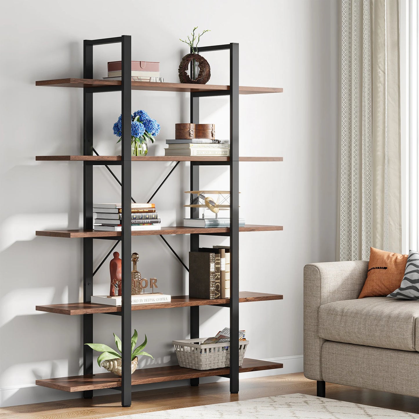 Tribesigns 5-Tier Vintage Industrial Bookcase For Home Office