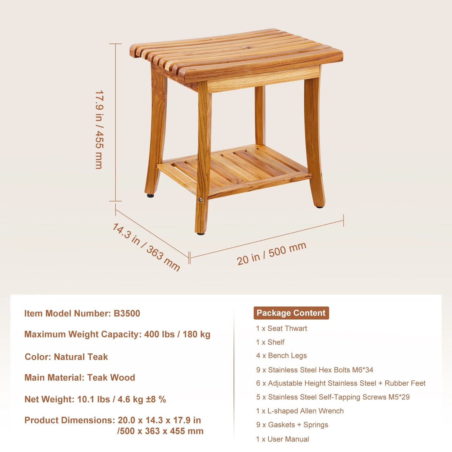 SucceBuy Bamboo Shower Bench With Storage Shelf 330lbs