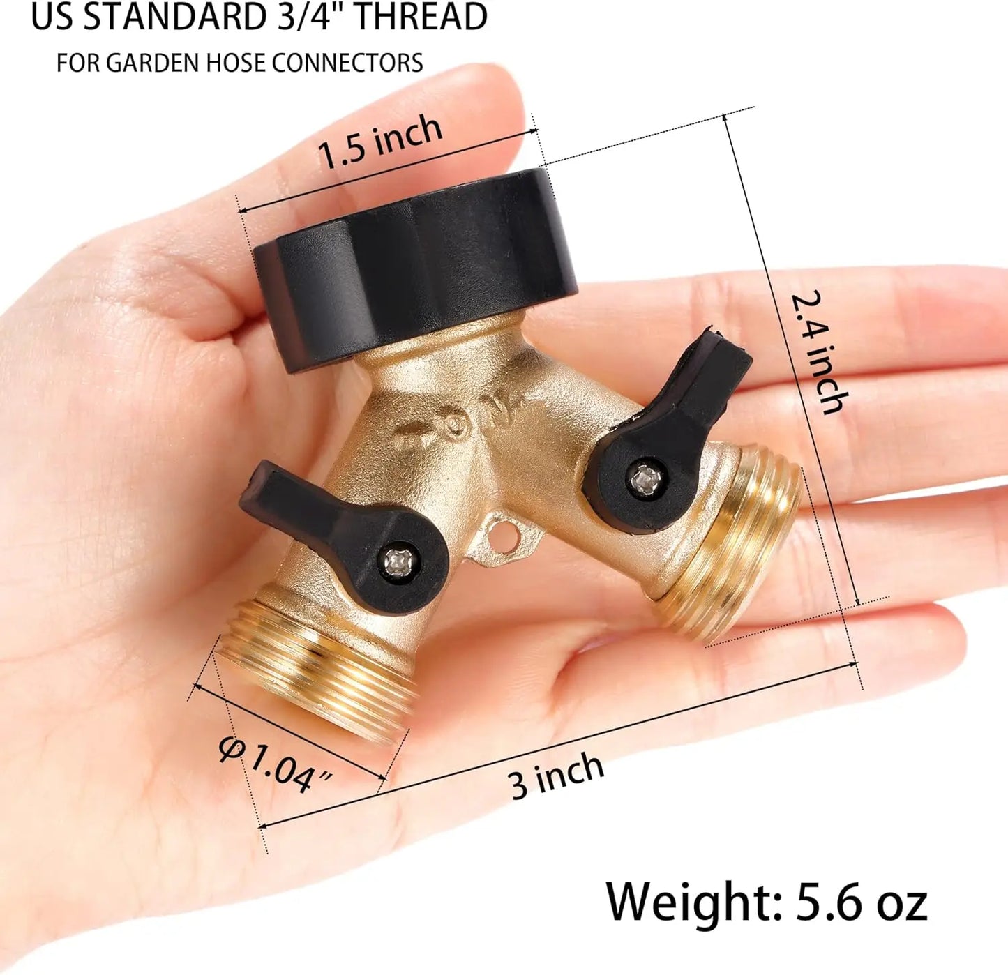 Heavy Duty Brass Garden Hose Splitter 2 Way Y Connector with Shut Off Valves for Standard Faucets