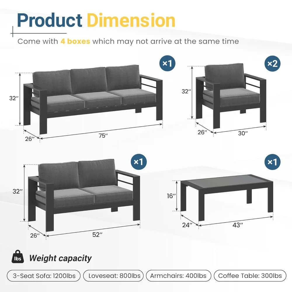 Aluminum Patio Furniture Set for All Weather, Oversized Metal Outdoor Furniture Set with 27.5" Deep Seating, Customized