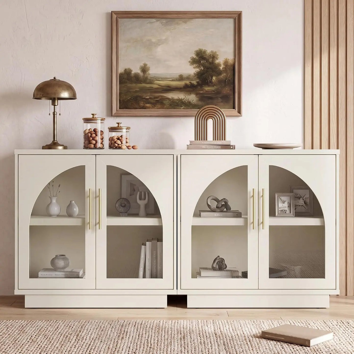 Buffet Cabinet With Glass Doors Modern Arched Sideboard