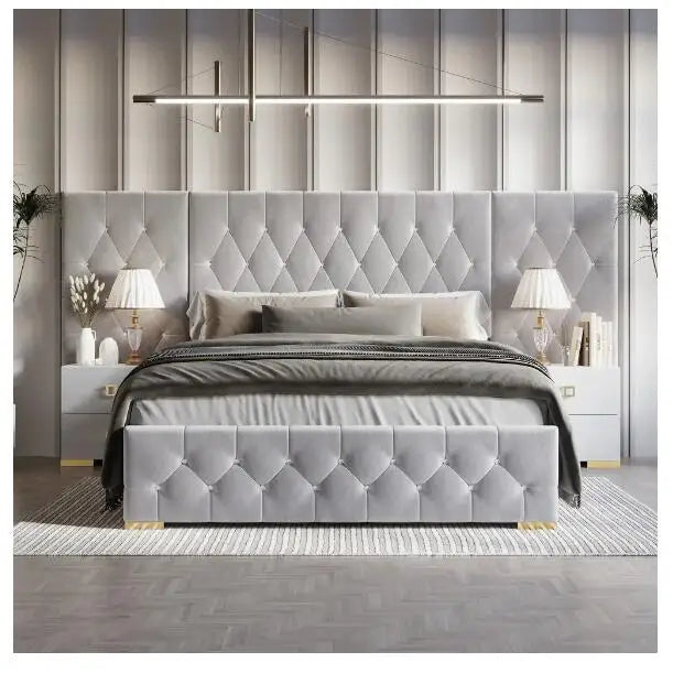 Luxurious Velvet Tufted Platform Bed with Wall Panels-King The Pet & Home Store