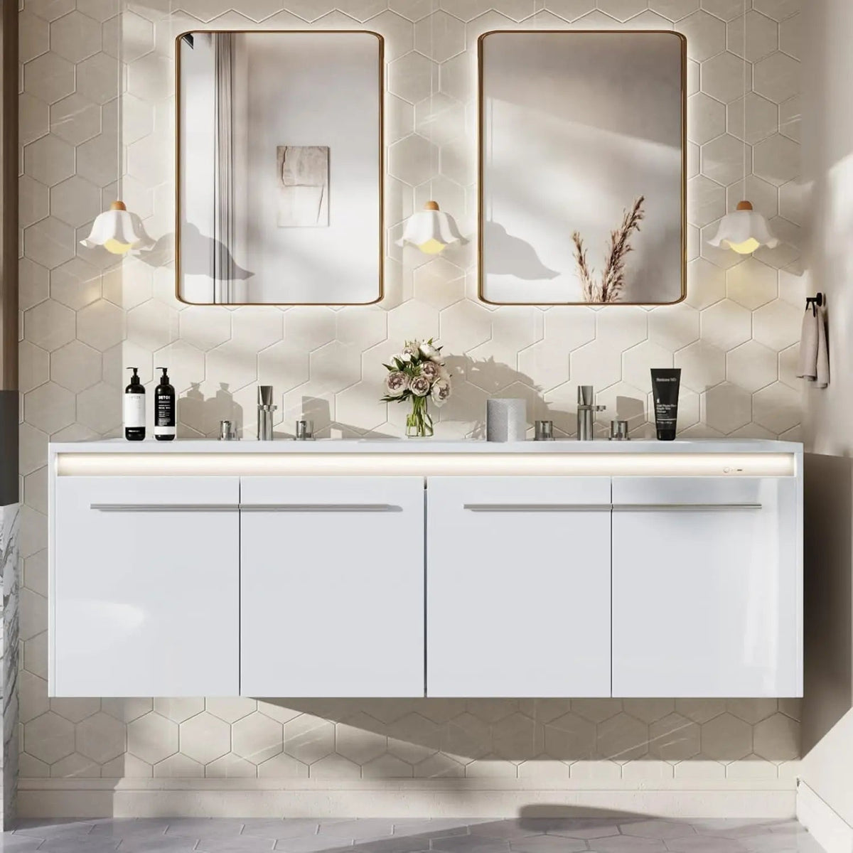 60" LED Floating Bathroom Double Vanity with Sink The Pet & Home Store