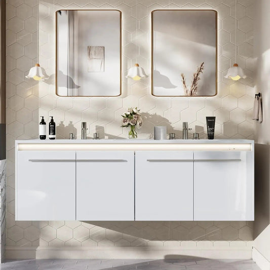 60" LED Floating Bathroom Double Vanity with Sink The Pet & Home Store