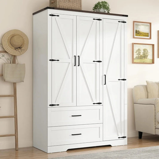 Farmhouse Wardrobe Armoire Closet with 3 Doors and 2 Drawers, 70.1" Wooden Clothing Storage Cabinet, Freestanding Large, Custom The Pet & Home Store