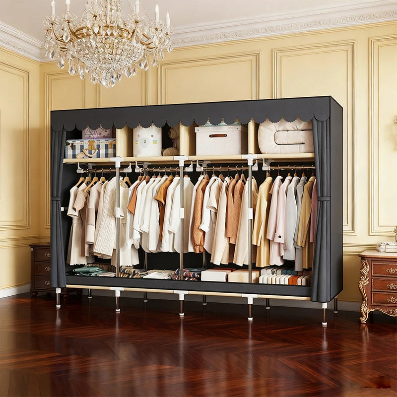 ArluKin Heavy Duty Fabric Wardrobe With 4 Hanging Rods