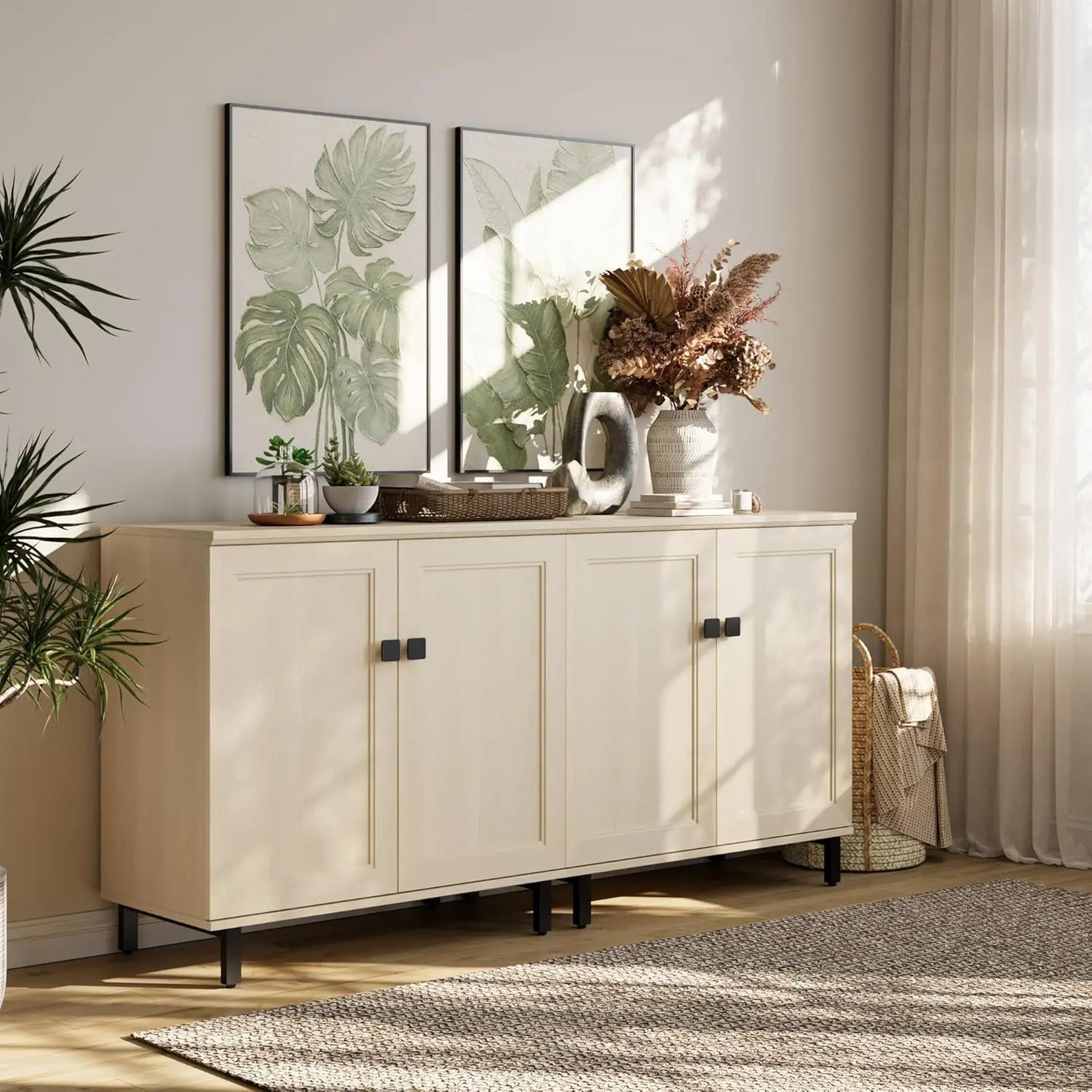 Minimalist Farmhouse Buffet Sideboard Cabinet With Adjustable Shelves