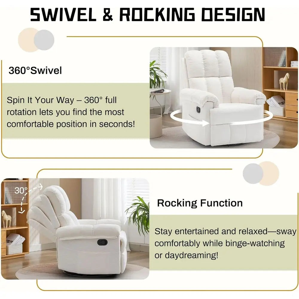 Recliner Chair, Swivel Rocker Recliner Chair or Adults, Small Recliners or Small Spaces, Upholstered Manual Recliner with Side k The Pet & Home Store