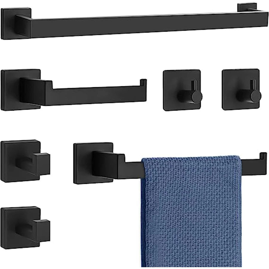 7-Piece Stainless Steel Bathroom Hardware Set With Towel Rail Hooks