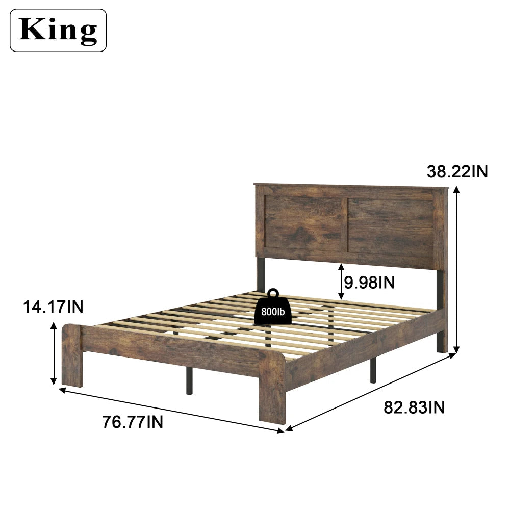 Bed Frame King Size, Wood Platform Bed Frame , Noise Free,No Box Spring Needed and Easy Assembly Tool,Large Under Bed Storage The Pet & Home Store