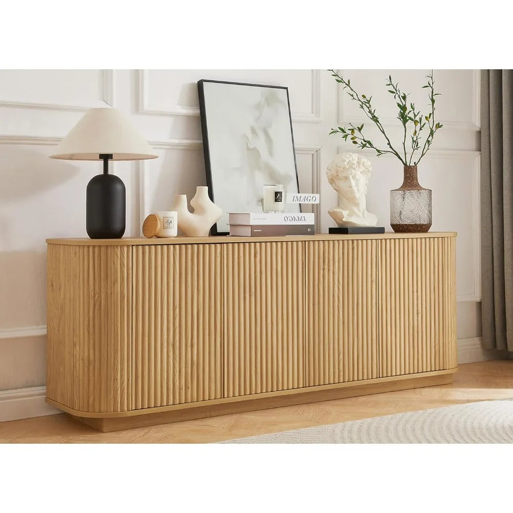 Fluted Wooden Sideboard Buffet Cabinet With Adjustable Shelves