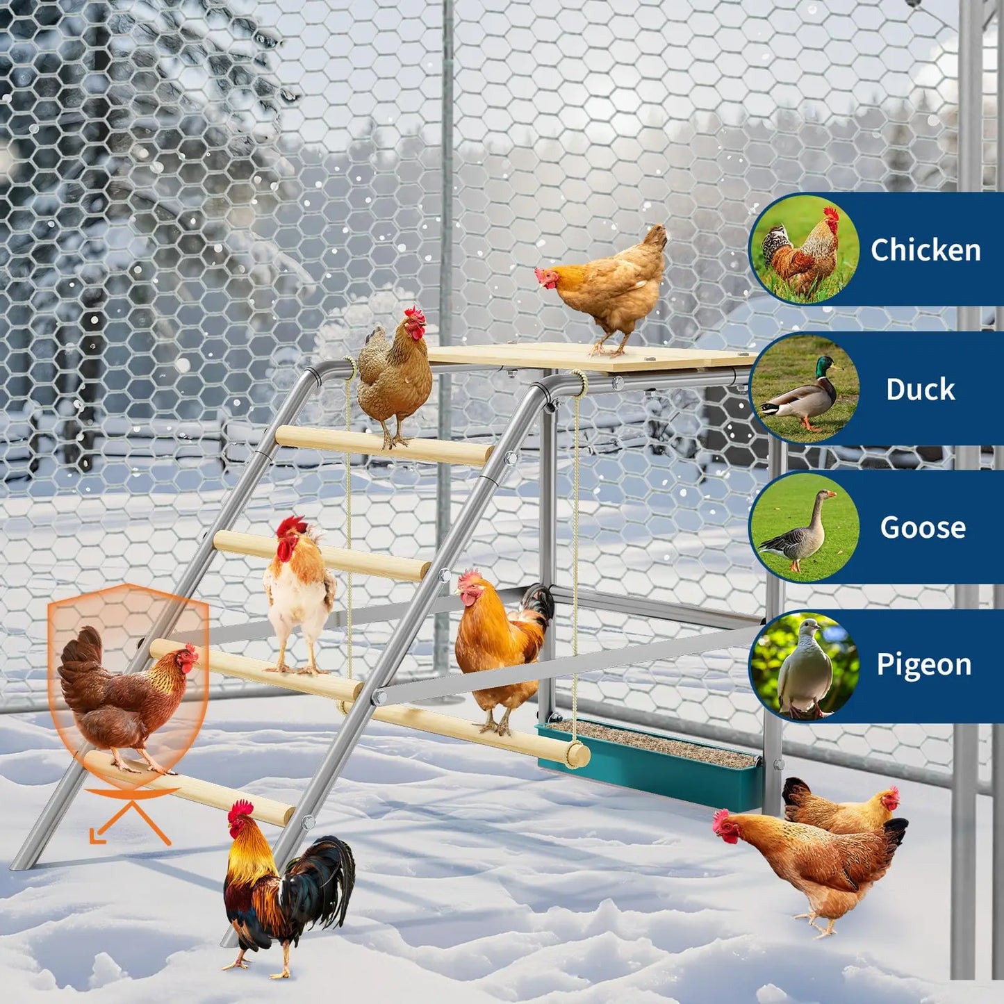 HiMISS Farm Animals Multi-Tier Chicken Roost Galvanized Steel Perch Ladder
