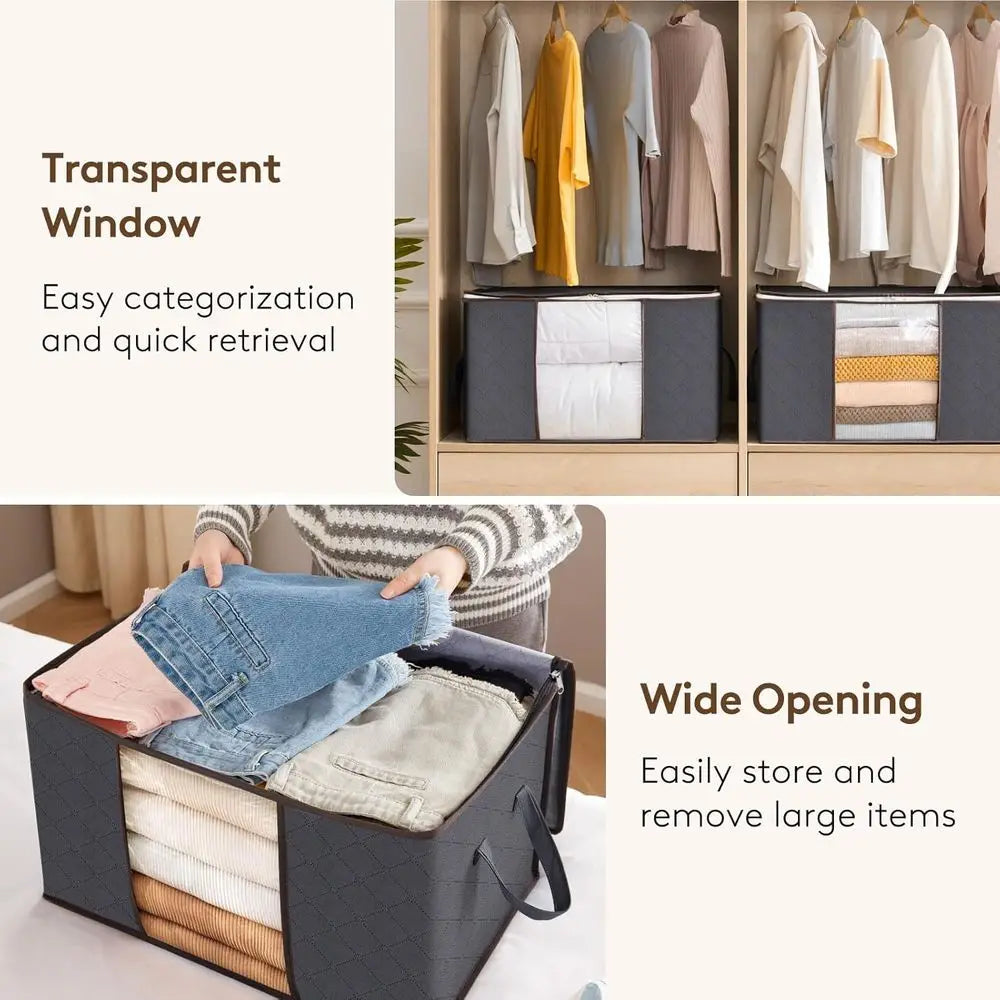 Clothes Storage Bins With Lids, Clear Window, Reinforced Handles