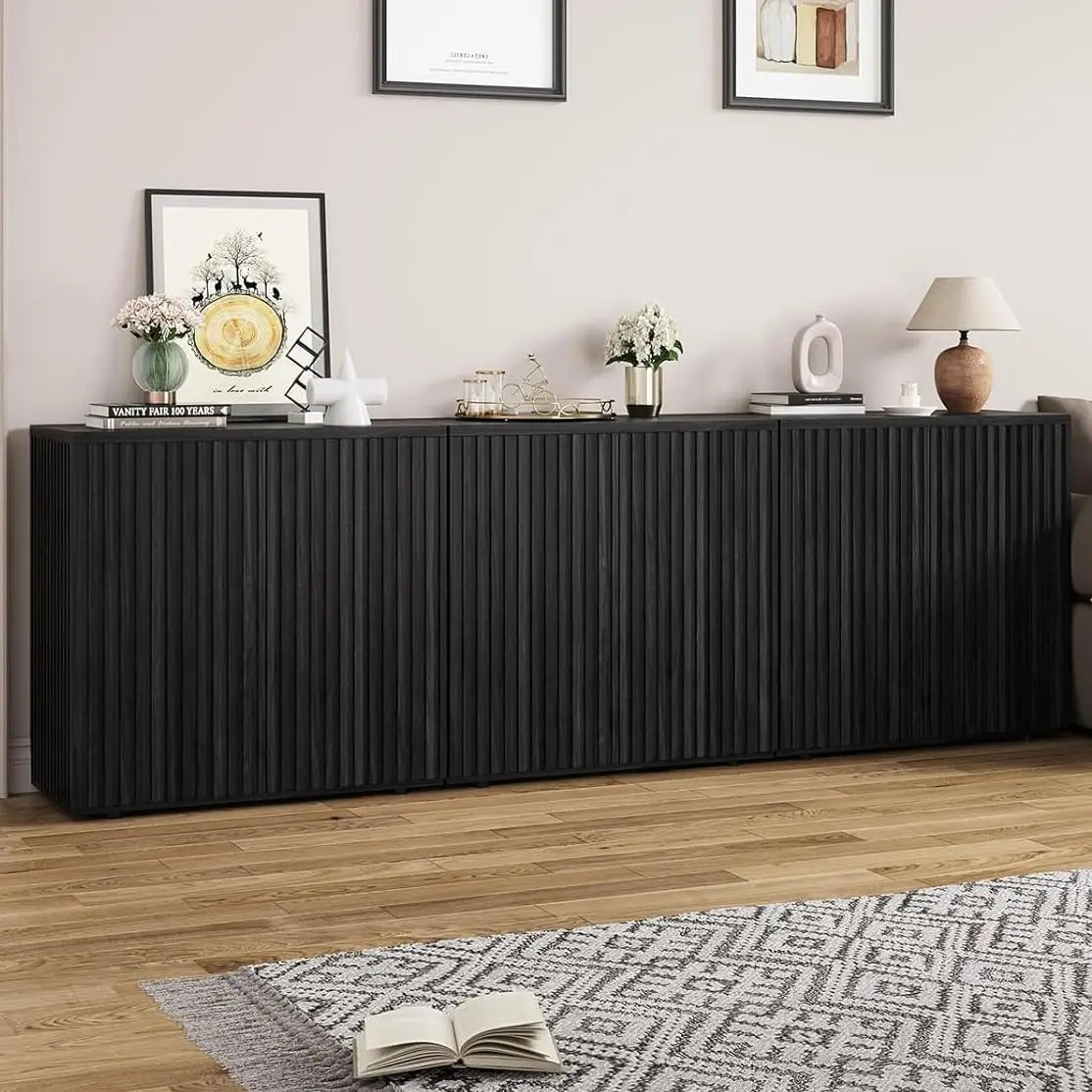 Mid Century Wood Sideboard Buffet Storage Credenza With Arched Doors