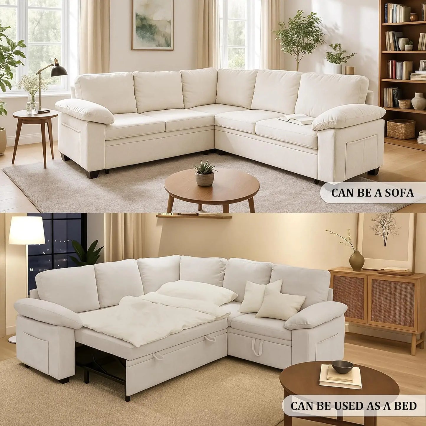 86 Inch Sectional Sleeper L Shaped Sofa with Pull Out Bed, Modular Sectional Sofa with Storage, Modern Chenille 5, Customized