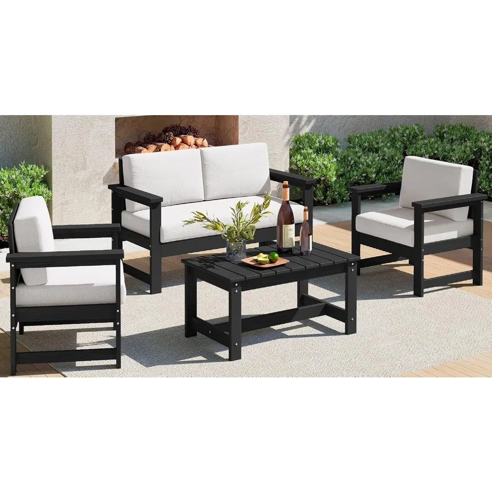 HDPE Outdoor 4-Piece Sofa Set With Cushions For All Weather