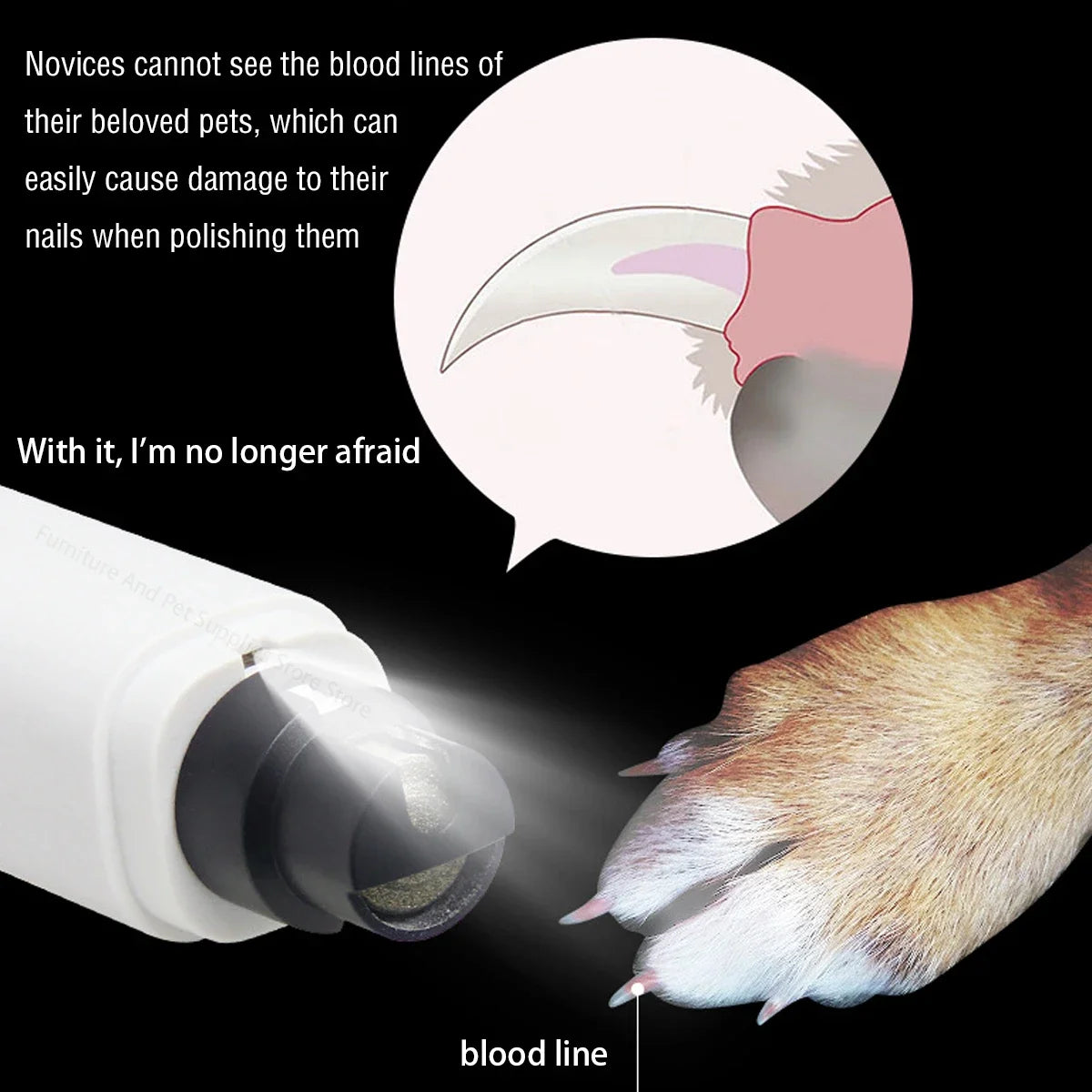 Electric Dog Nail Grinder With Rechargeable USB LED Light