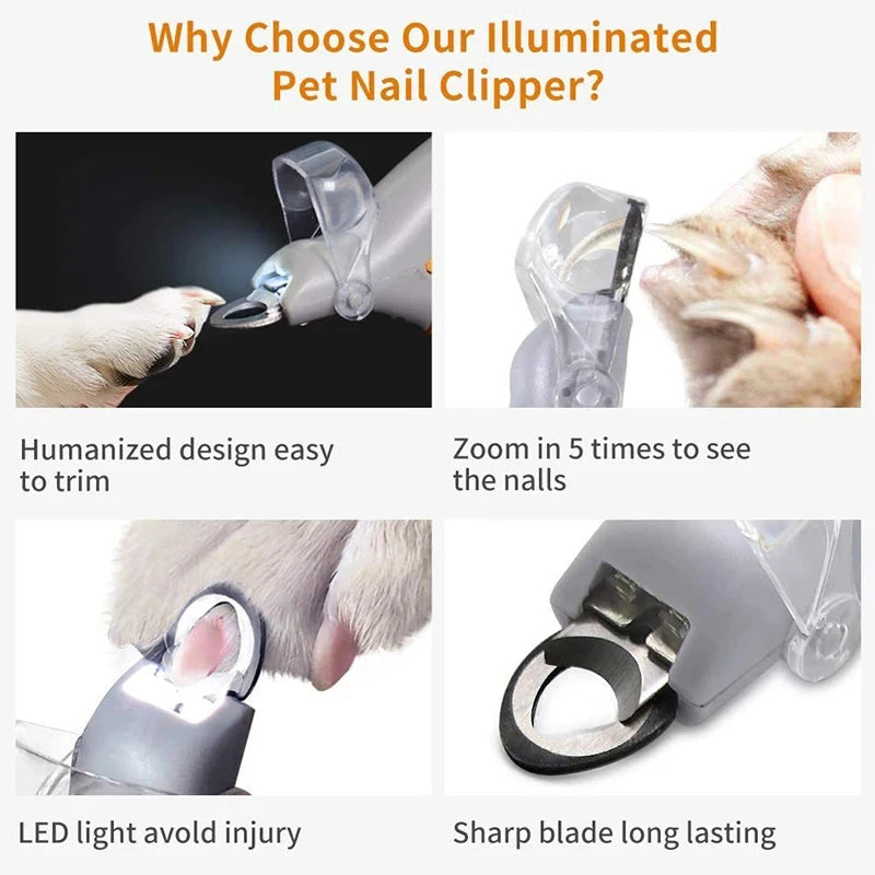Pet Nail Clipper With LED Light Cats And Dogs StainlessSteel