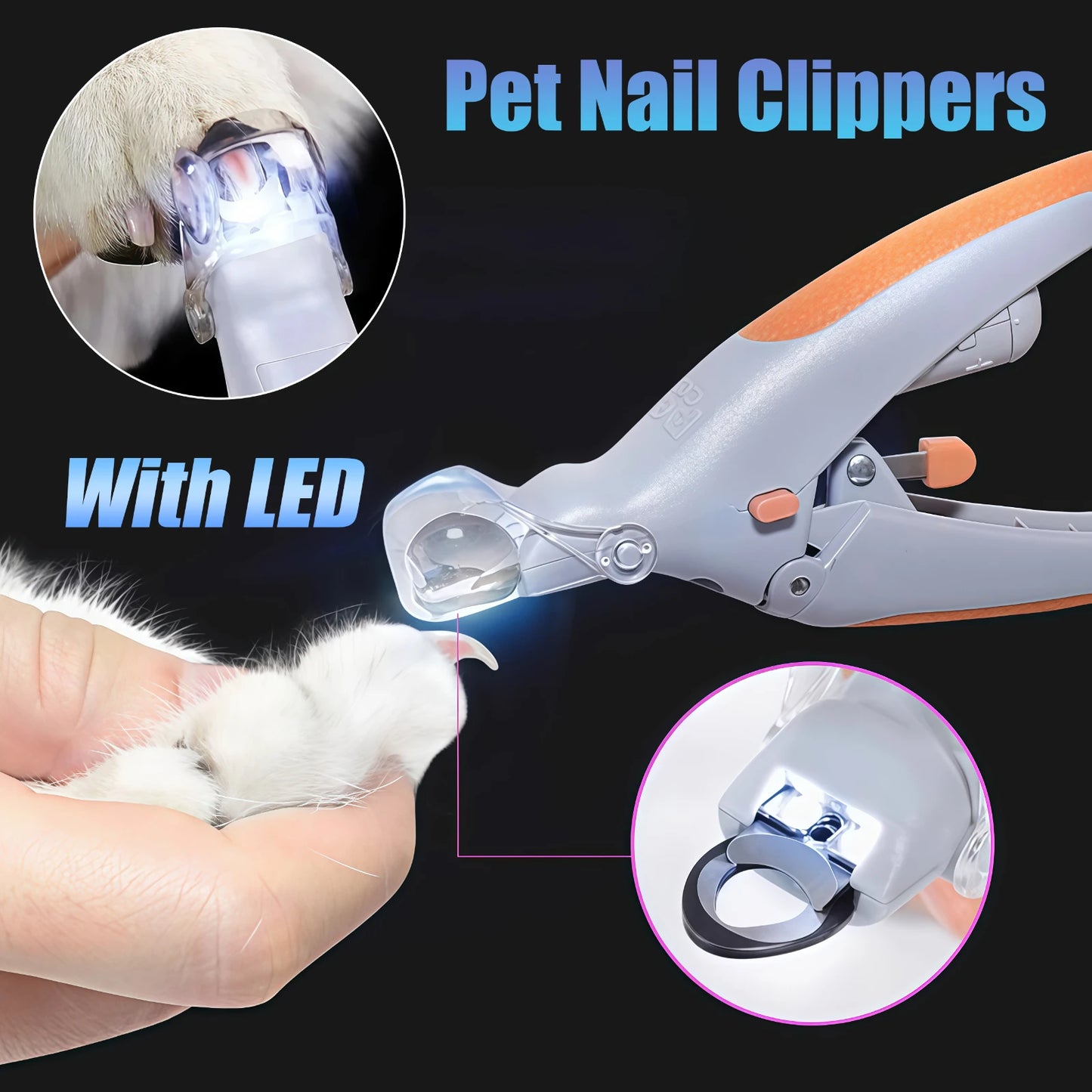 Pet Nail Clipper With LED Light Cats And Dogs StainlessSteel