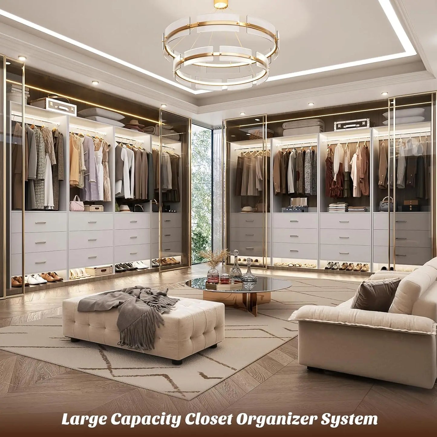 Wood Closet Organizer System With Hanging Rods For Walk In Wardrobe Set Of 4