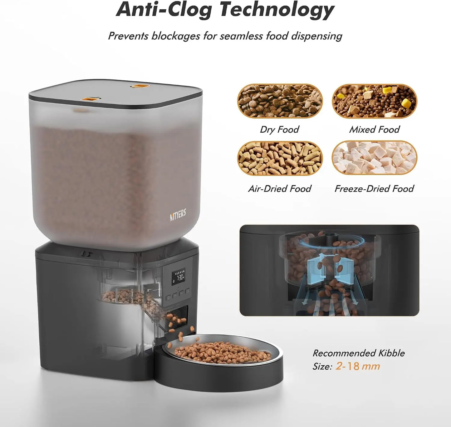 Automatic Dog Feeder 8L/34 Cups with LCD Screen, Timed Cat Feeder, Up to 50 Portions 6 Meals Per Day